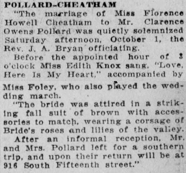 Florence Howell Cheatham-Clarence Owens Pollard